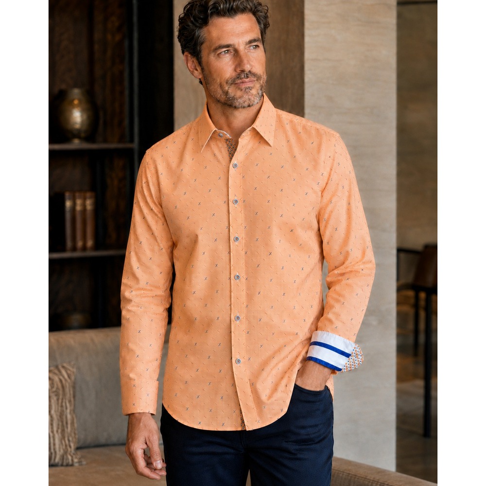 Robert Graham X Collection Orange Geometric Print Shirt XL Button LS Flip Cuff